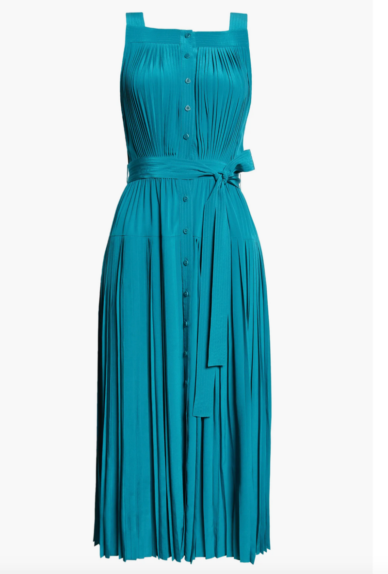 Ulla Johnson Annabeth Pleated Button Front Silk Maxi Dress - Jade