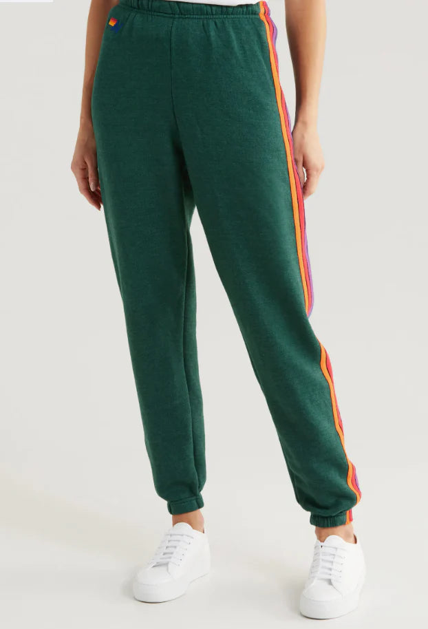 Aviator Nation 5 Stripe Sweatpants | Forest, Purple, & Orange