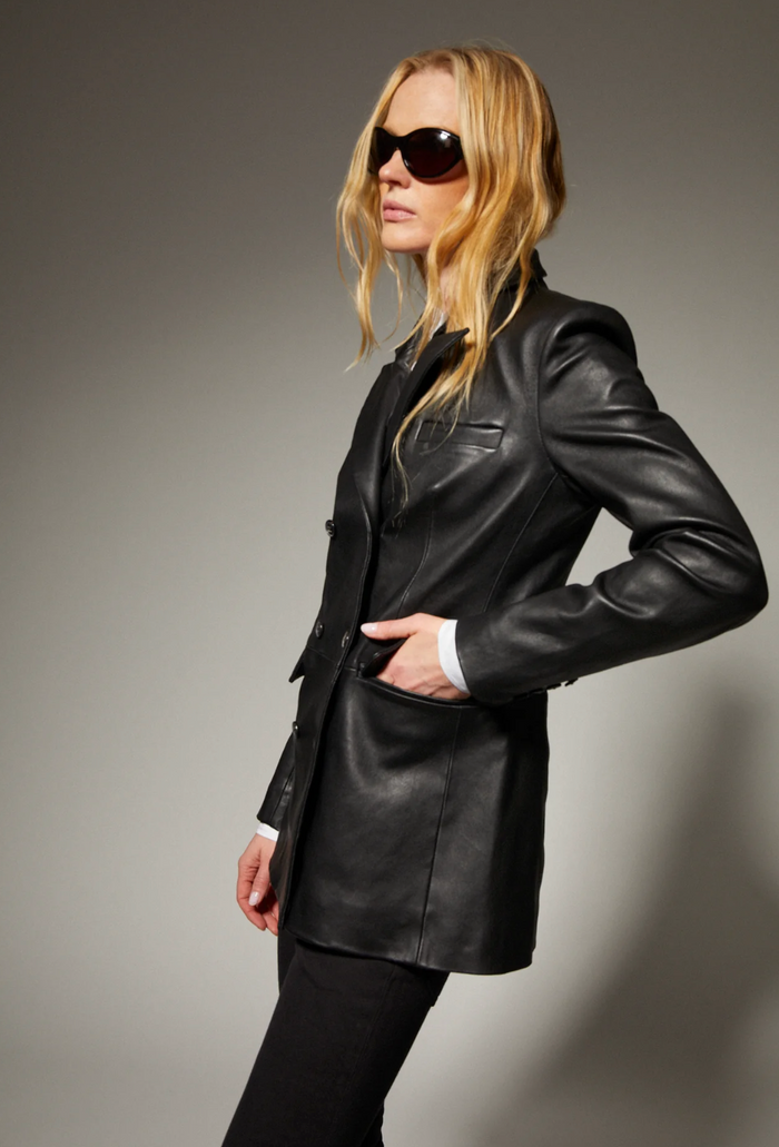 SPRWMN Leather Fitted Blazer Black