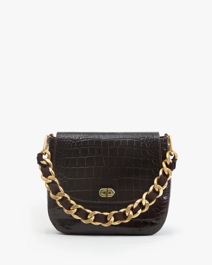 Clare V. Shortie Strap Kalamata Grosgrain Curb Chain