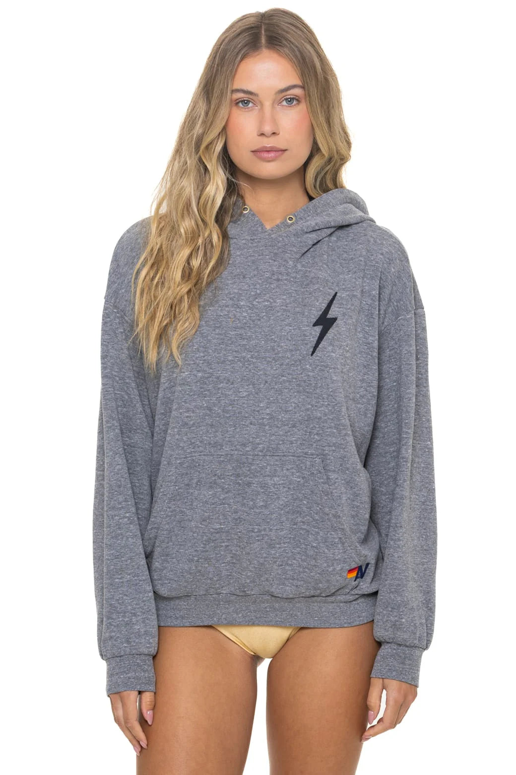 Aviator Nation BOLT STITCH RELAXED PULLOVER HOODIE - HEATHER GREY