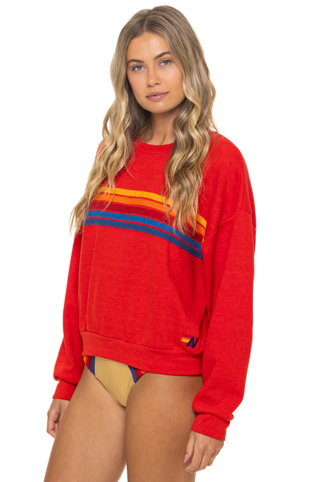 Aviator Nation 5 STRIPE RELAXED CREW SWEATSHIRT - RED