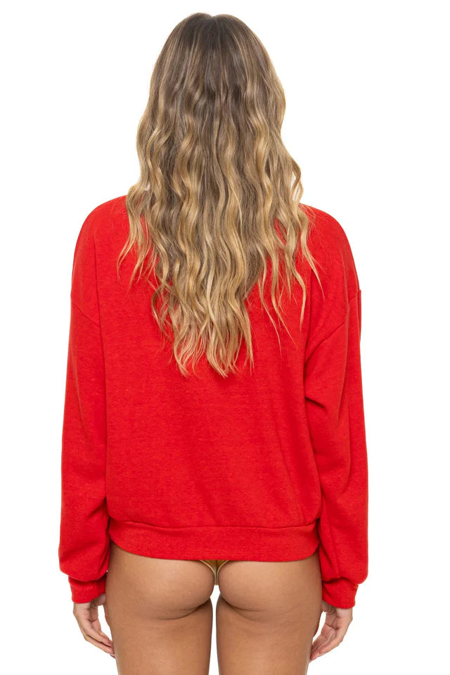 Aviator Nation 5 STRIPE RELAXED CREW SWEATSHIRT - RED