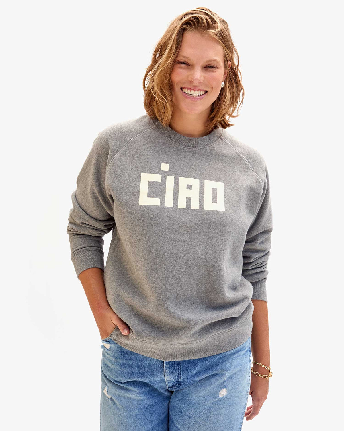 Clare V. Sweatshirt Grey Melange w/ Cream Ciao