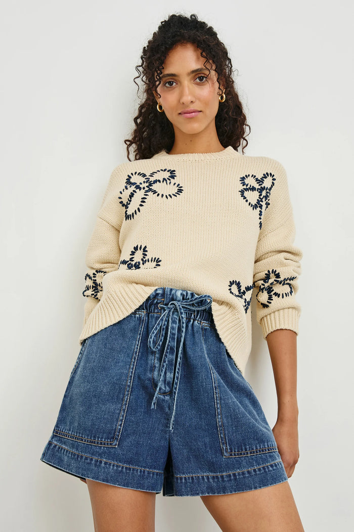 RAILS Zoey Sweater Ivory Navy Stitched Daisies