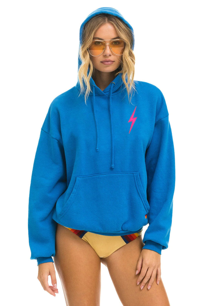 Aviator Nation BOLT STITCH PULLOVER HOODIE RELAXED - OCEAN // NEON PINK