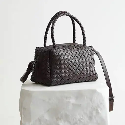 Sook Woven Boxed Handle Shoulder Bag - Coffee