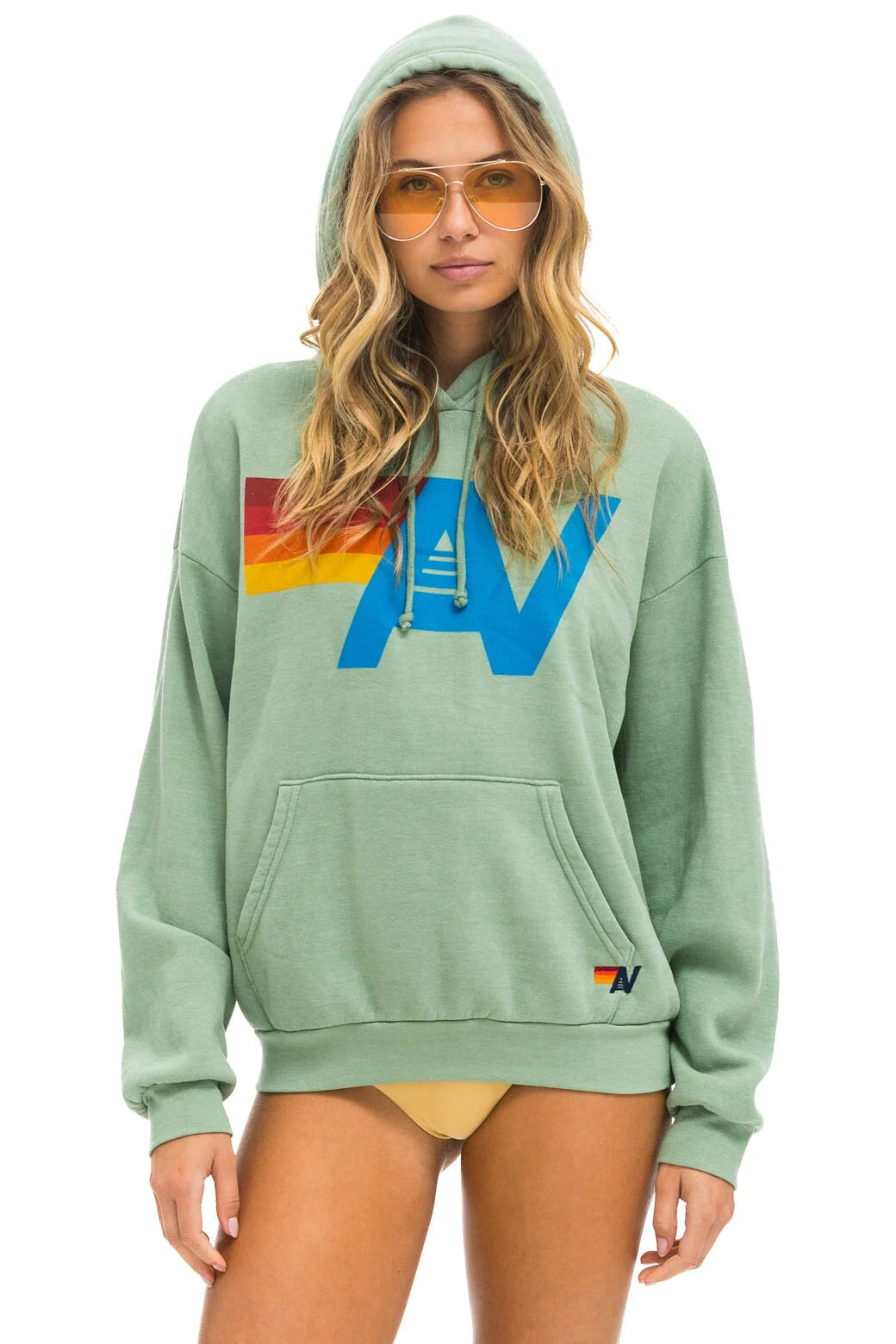 AVIATOR NATION LOGO PULLOVER RELAXED HOODIE - SAGE