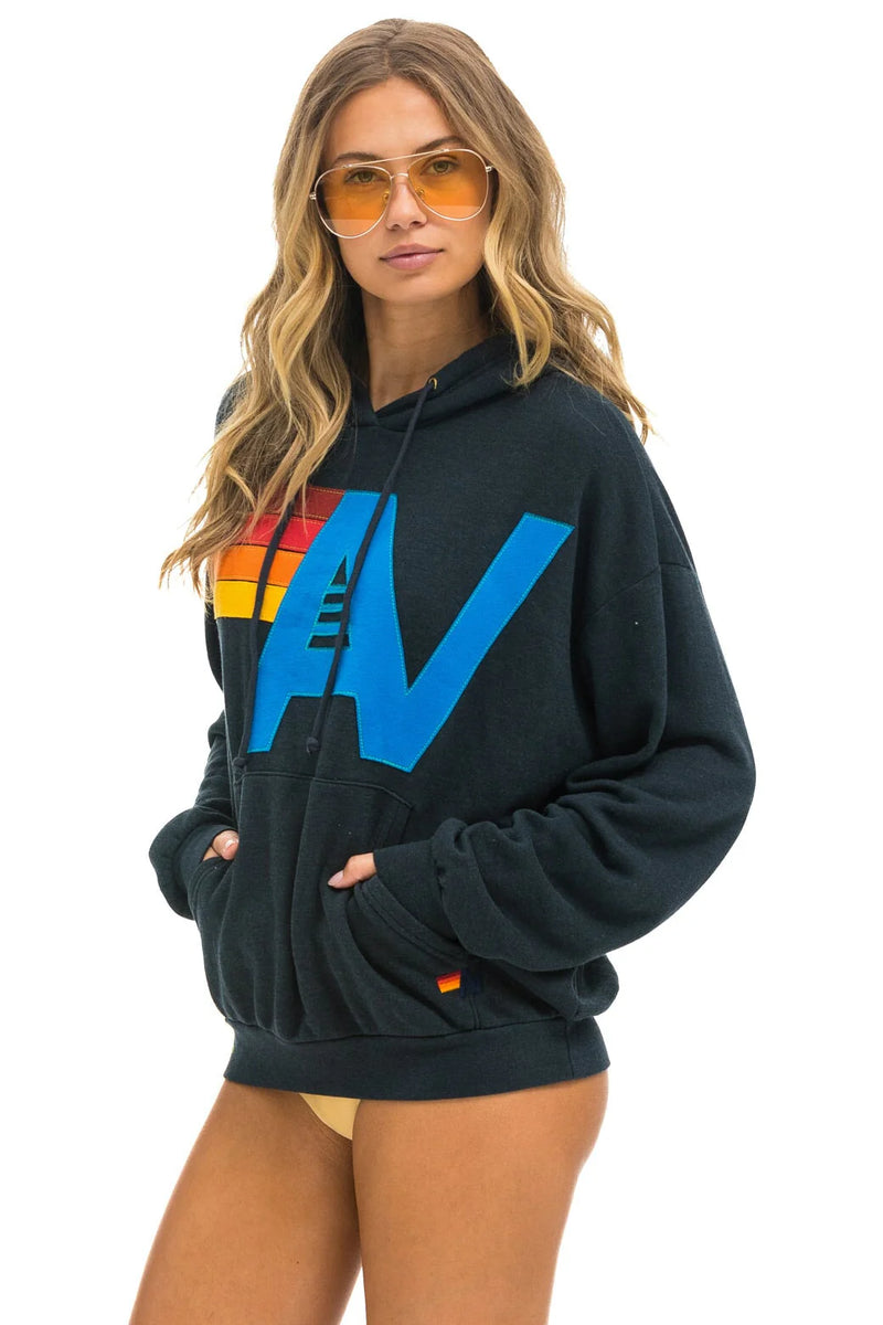 Aviator Nation LOGO STITCH PULLOVER RELAXED HOODIE - CHARCOAL