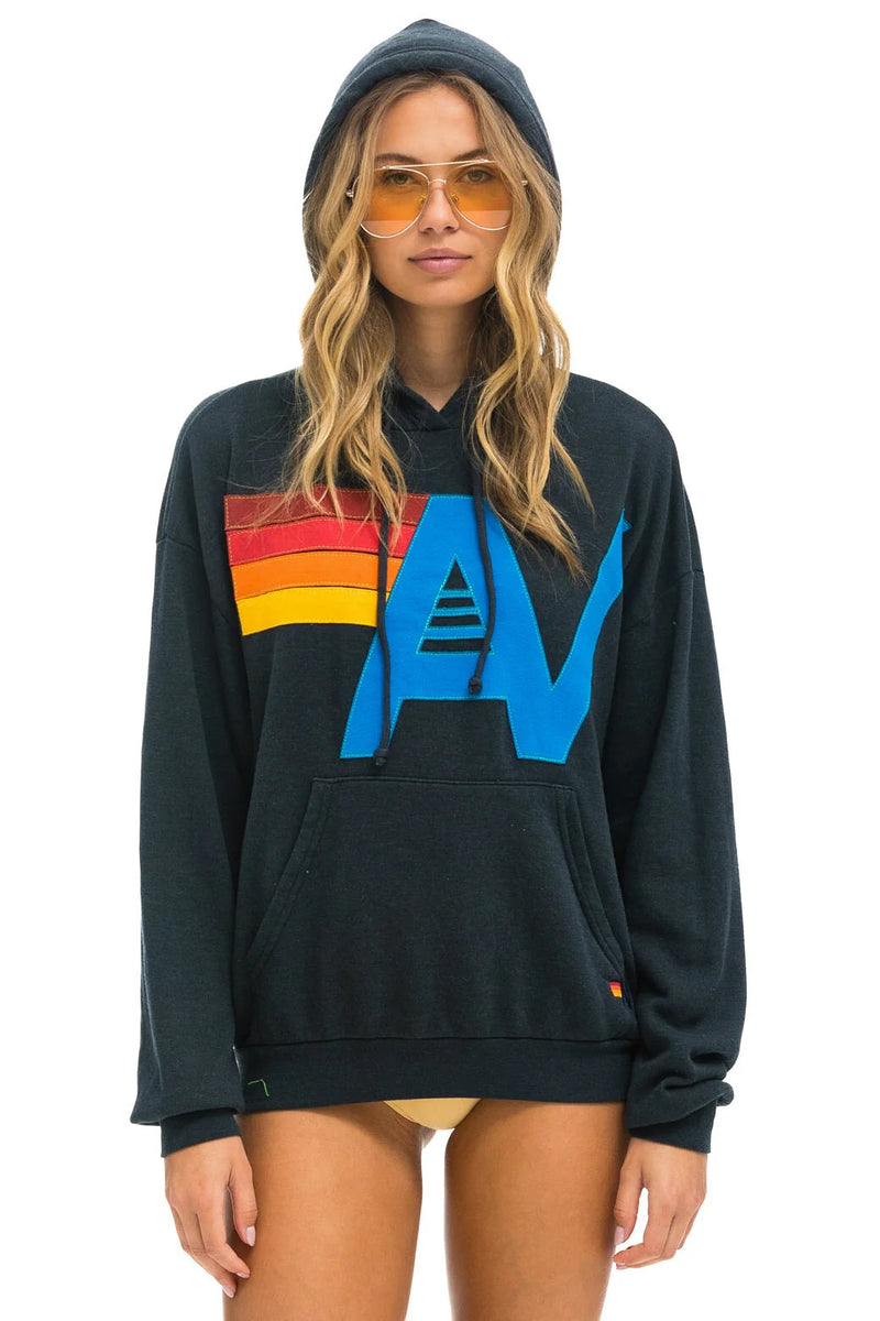 Aviator Nation LOGO STITCH PULLOVER RELAXED HOODIE - CHARCOAL