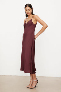 Velvet Poppy Satin Slip Dress Malbec