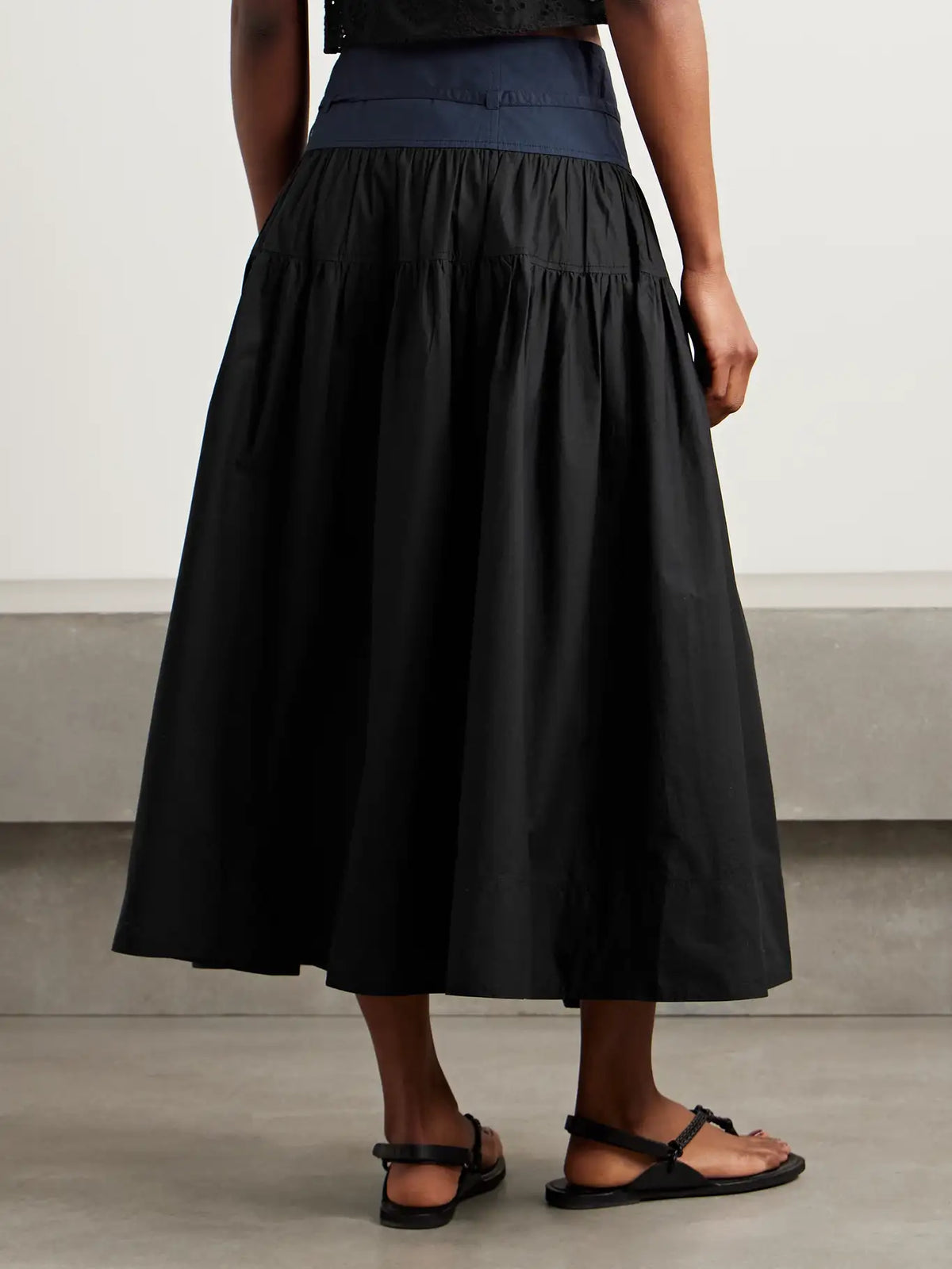 ULLA JOHNSON Angeline tie-detailed gathered washed cotton-poplin midi skirt