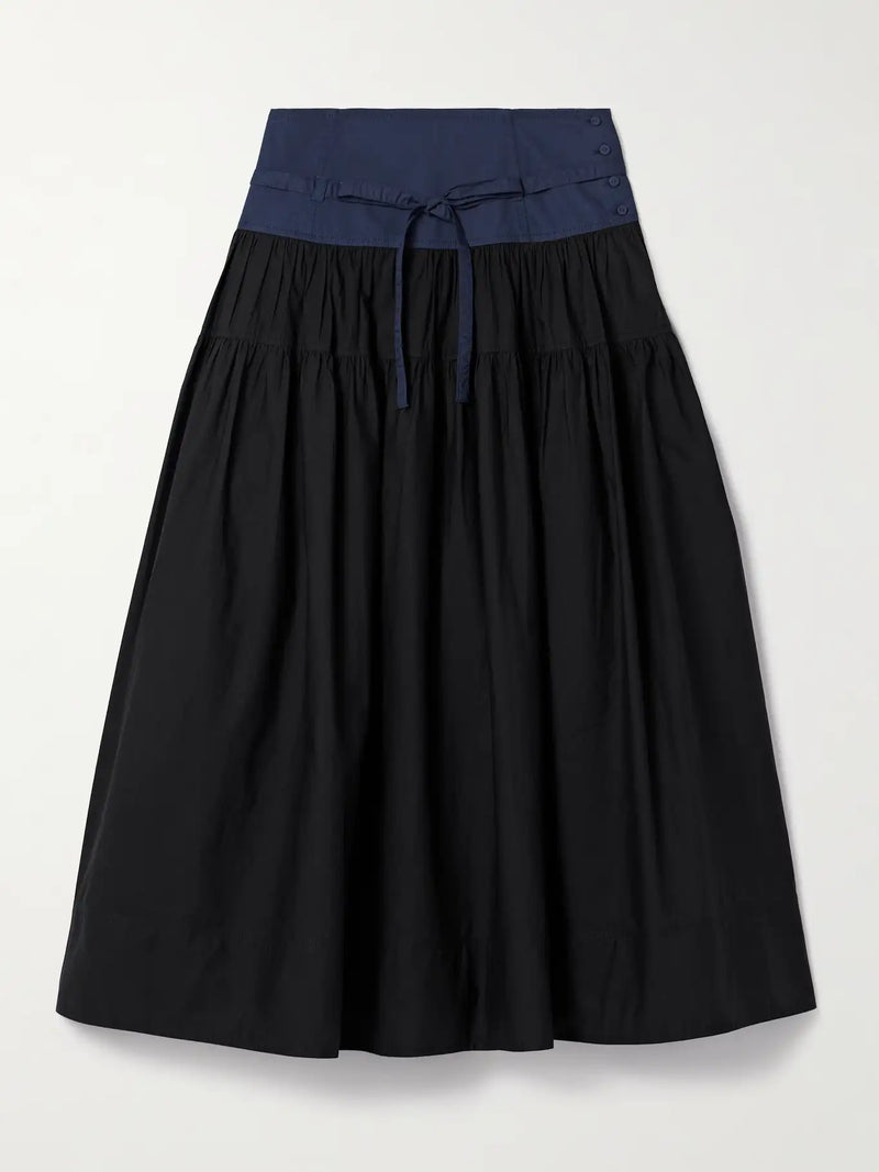 ULLA JOHNSON Angeline tie-detailed gathered washed cotton-poplin midi skirt