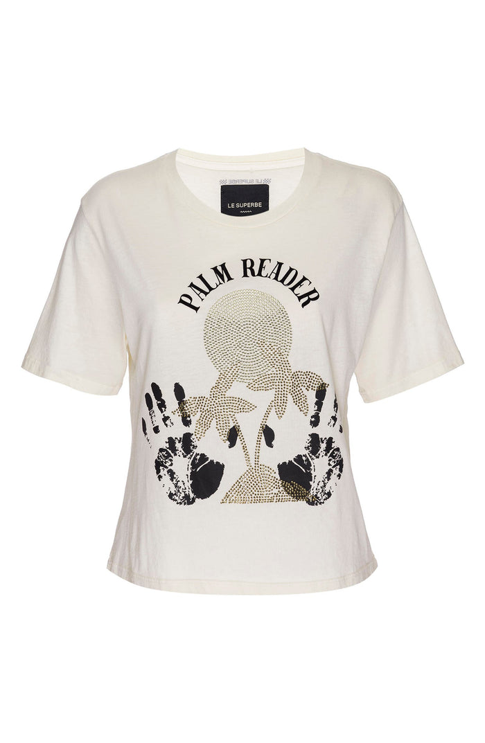 Le Superbe Palm Reader Beaded Cotton Graphic Tee - Cream